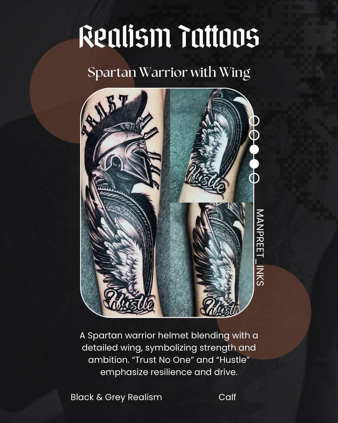 Spartan Warrior with Wing — Black & Grey Realism by Manpreet Inks