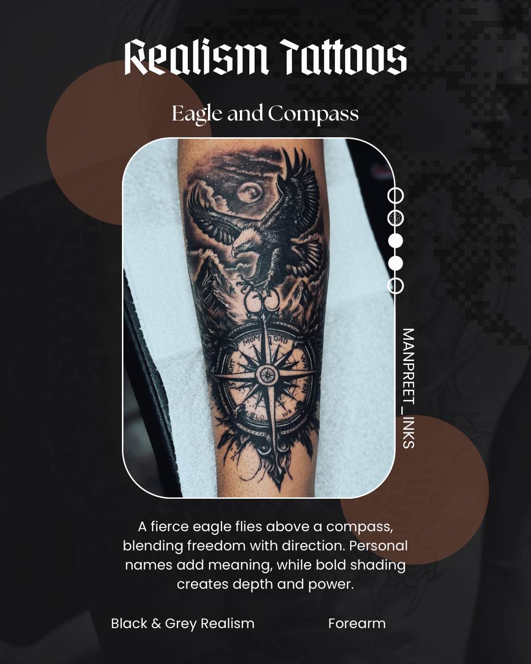 Eagle and Compass — Black & Grey Realism by Manpreet Inks