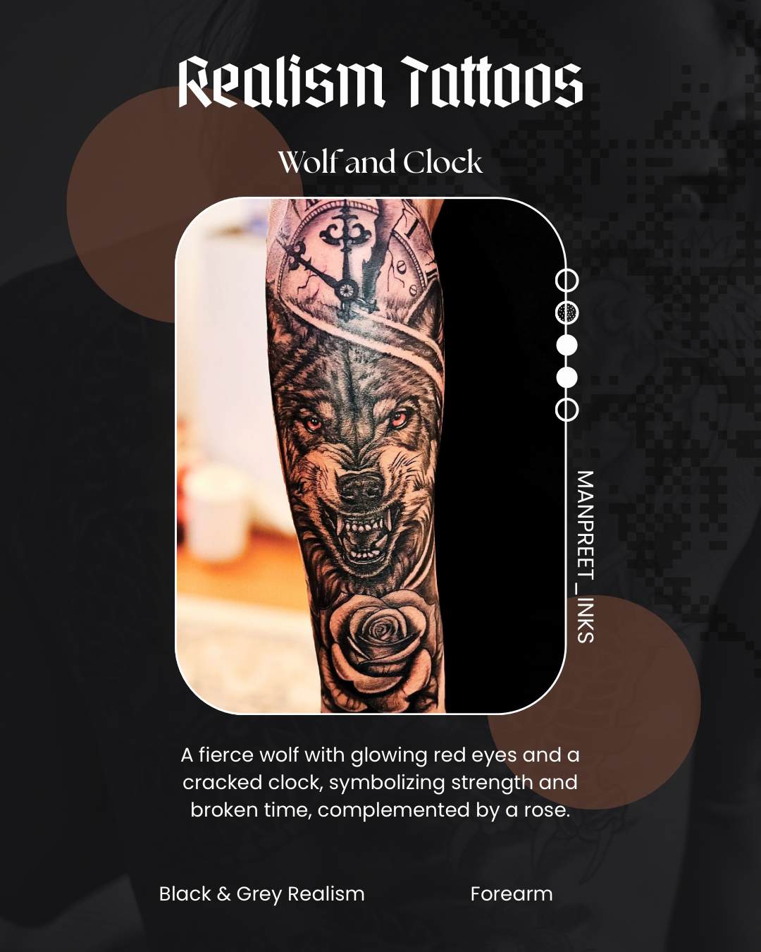 Wolf and Clock — Black & Grey Realism by Manpreet Inks