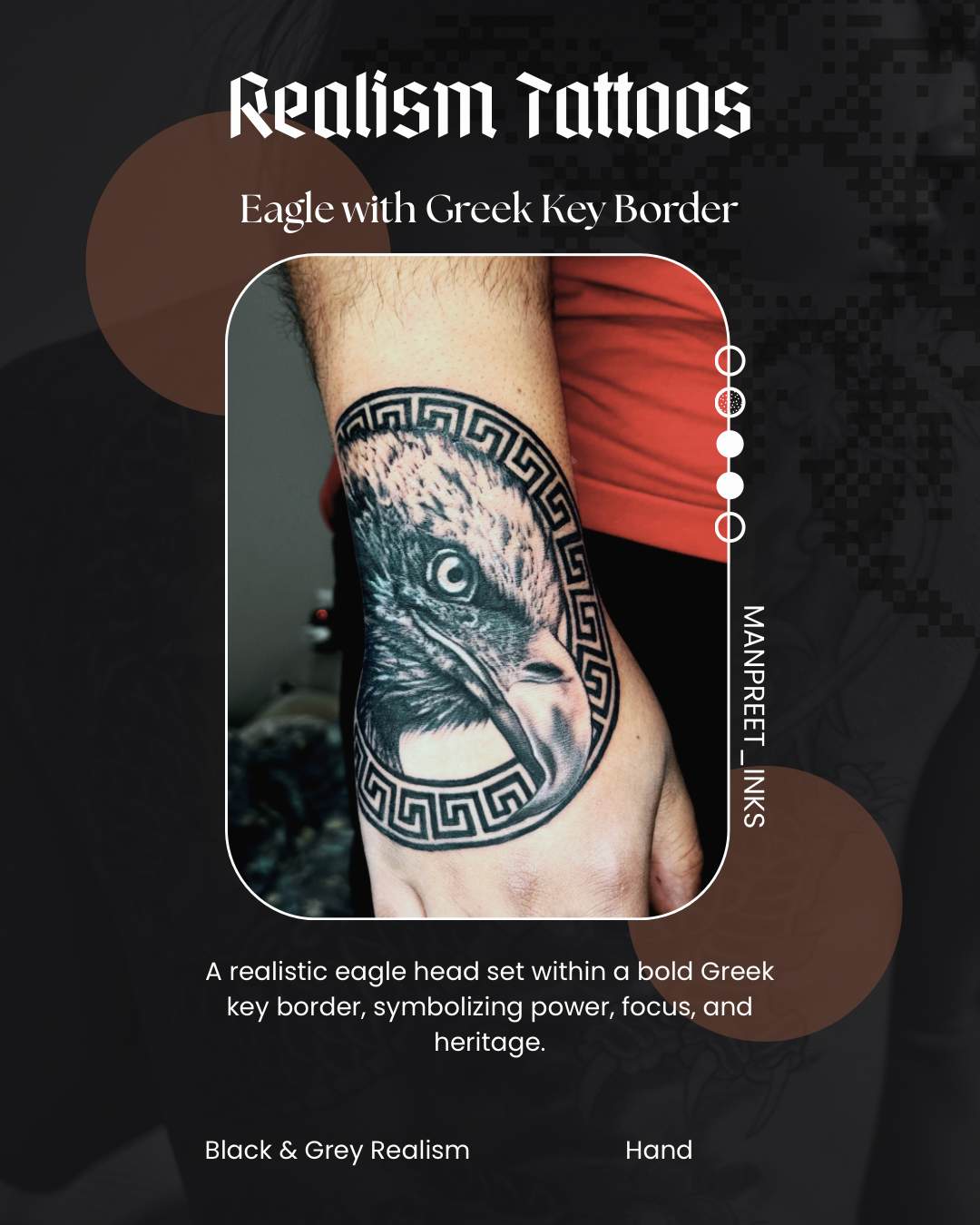 Eagle with Greek Key Border — Black & Grey Realism by Manpreet Inks